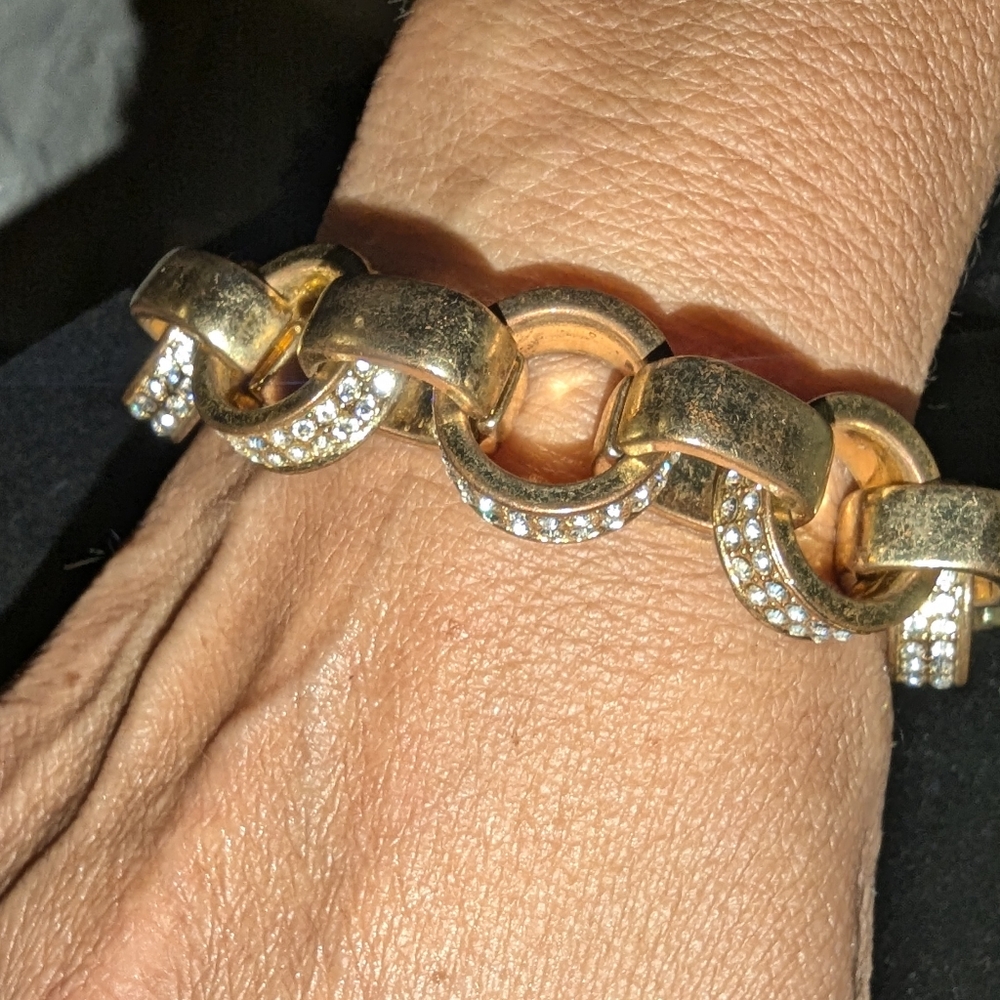 Jumbo link rhinestone bracelet gold plated